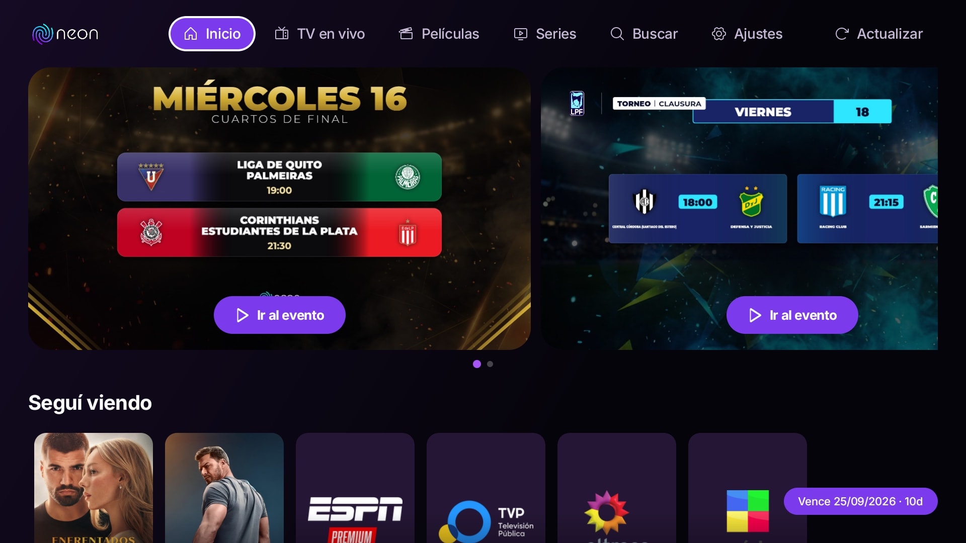 Neon Play en una tele con el TV Box